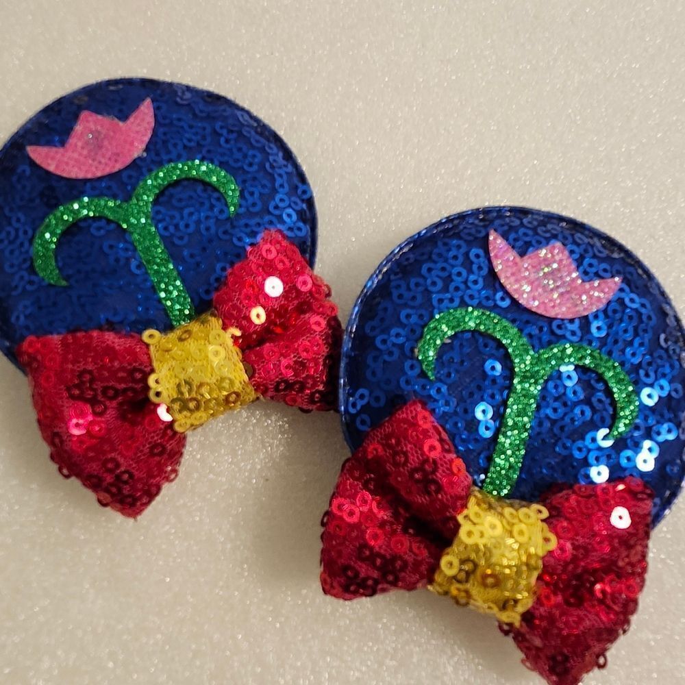 Disney Frozen Anna Minnie Mouse Pig Tail Sequin Hair Bow Clips Dress Up